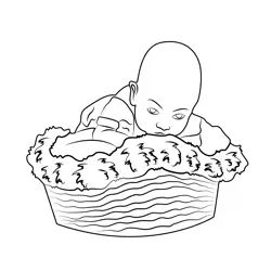 Small Child in Basket Free Coloring Page for Kids