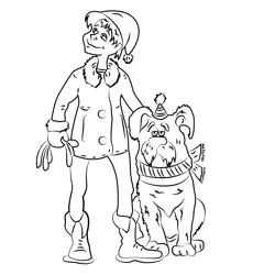 Boy And Dog In Winter Season Free Coloring Page for Kids