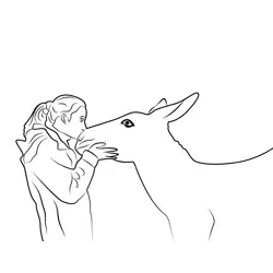 Girl Kissing A Horse Free Coloring Page for Kids