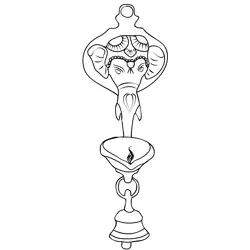 Diya Ganesha With Bell Free Coloring Page for Kids
