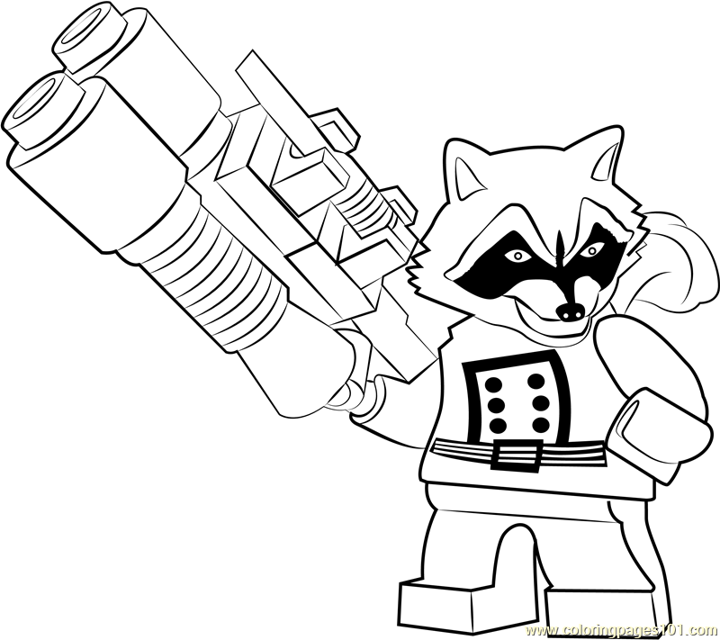 Lego Rocket Raccoon printable coloring page for kids and adults