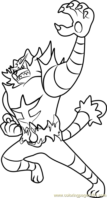 Incineroar Pokemon Sun and Moon printable coloring page for kids and adults