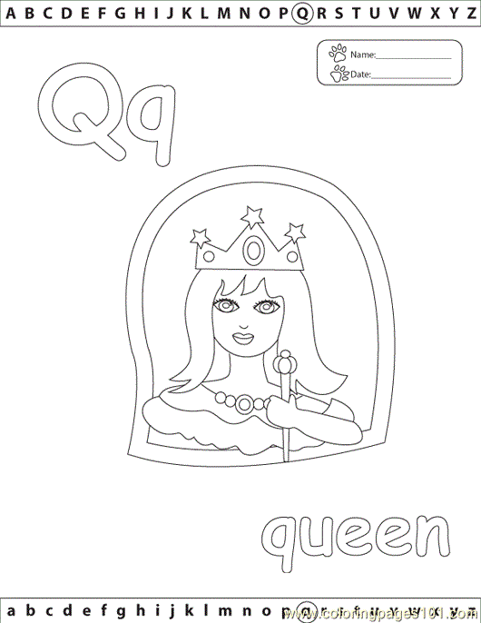 free printable coloring image Q Queen Edu
