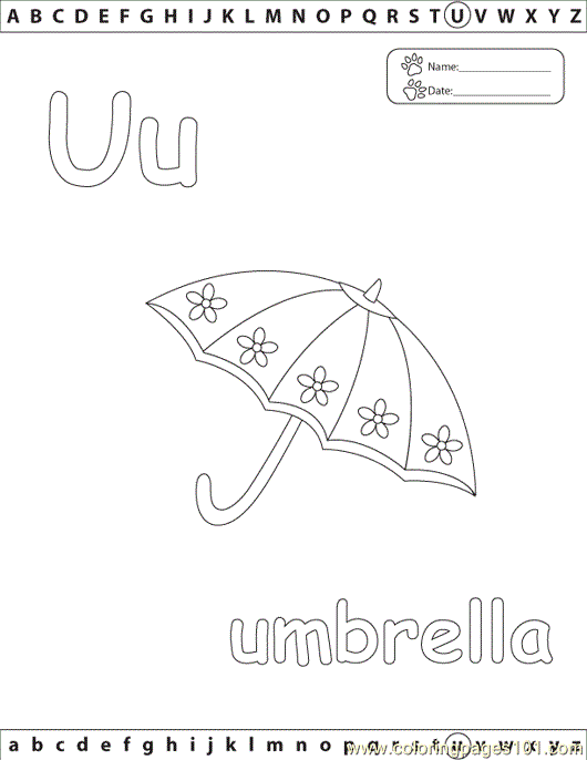 free printable coloring image U Umbrella Edu