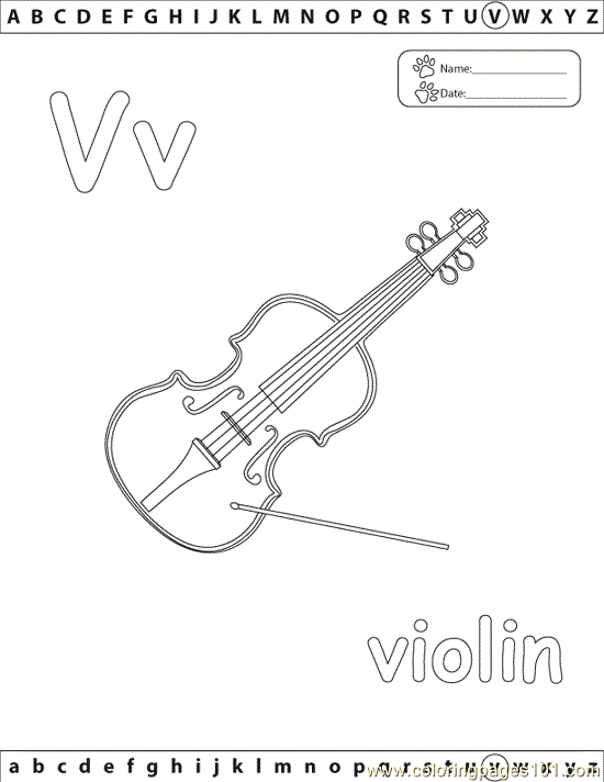 free printable coloring image V Violin Edu
