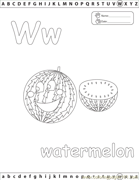 free printable coloring image W Watermelon Edu