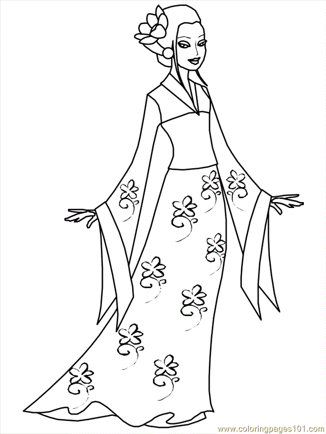 Coloring Pages Kimono (Cartoons > Beautiful Ladies) - free printable