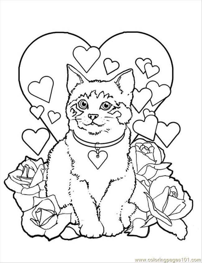 Coloring Pages Valentine Kitty Cat (Animals > Cats) - free ...