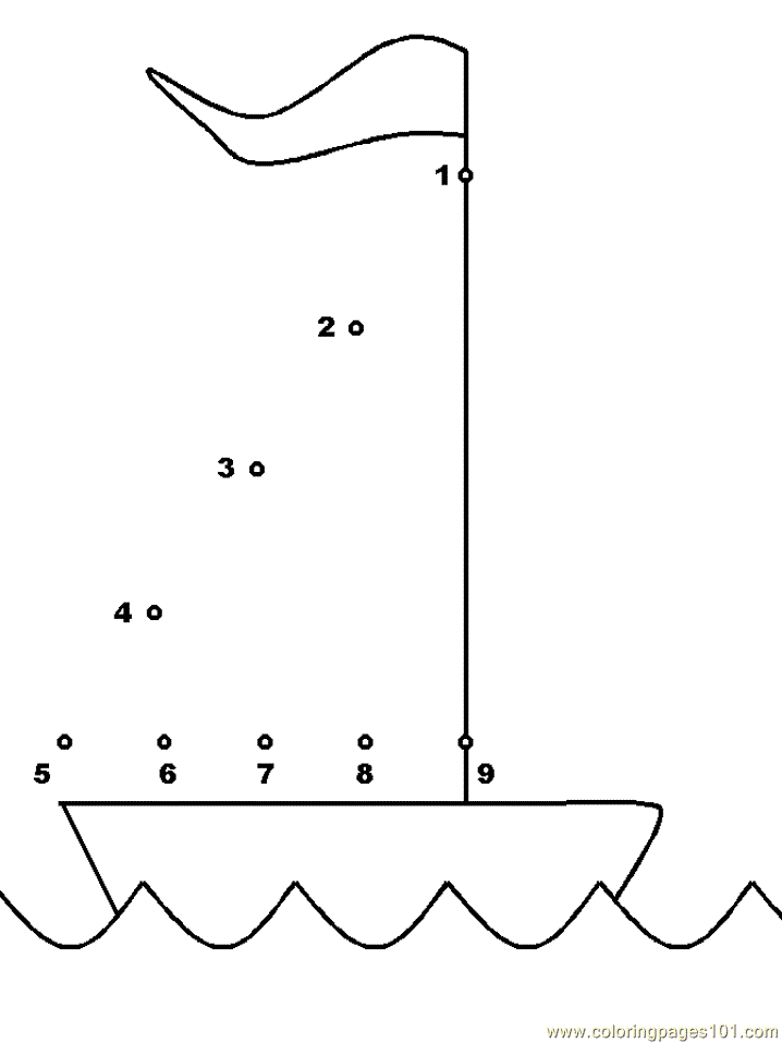 Coloring Pages Sail boat (Education > Dot To Dot) - free printable ...