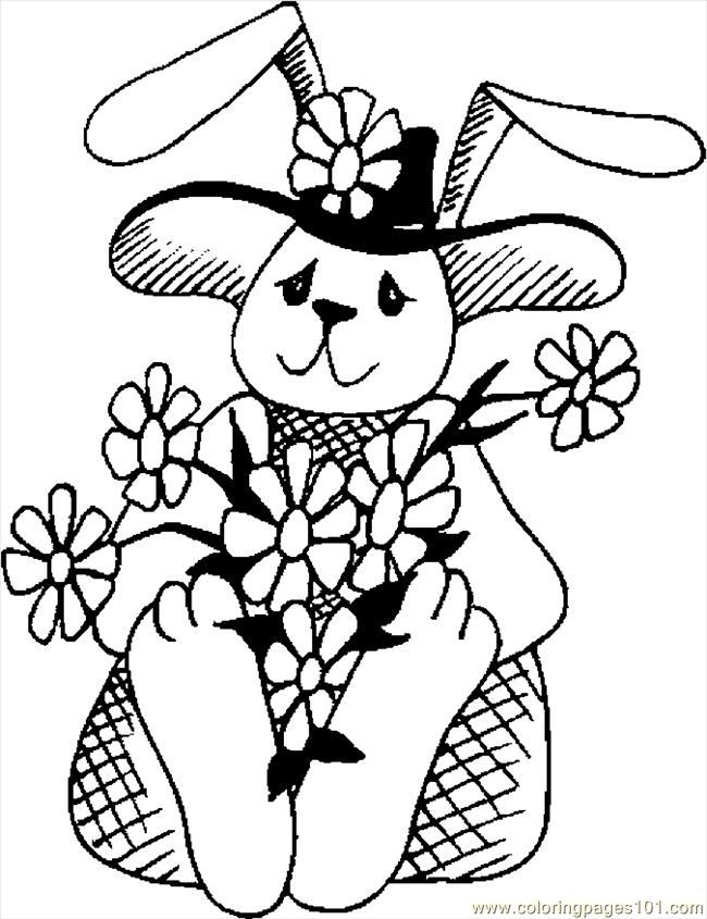 Coloring Pages Bunny & Flowers (Entertainment > Holidays) - free