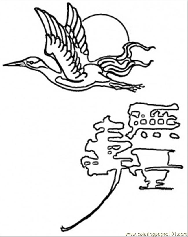 free printable coloring image Bird And Sun In Japan