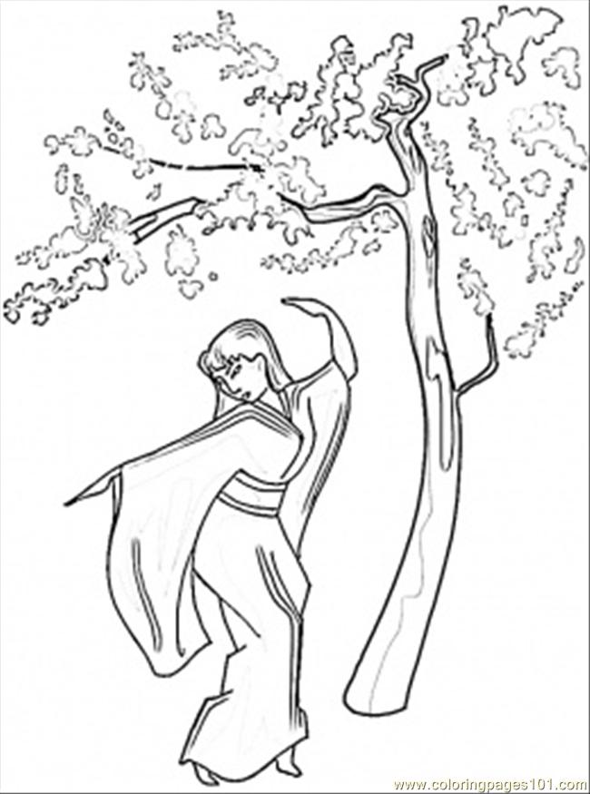 free printable coloring image Dance Under Sakura Wood