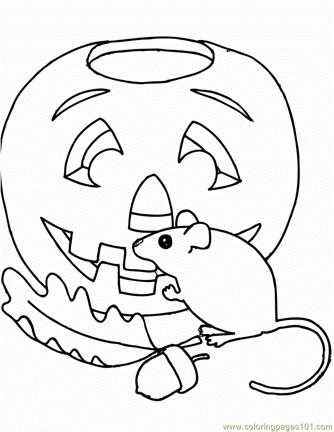 free printable coloring image Mouse Jack O Lantern Acorn 650x841