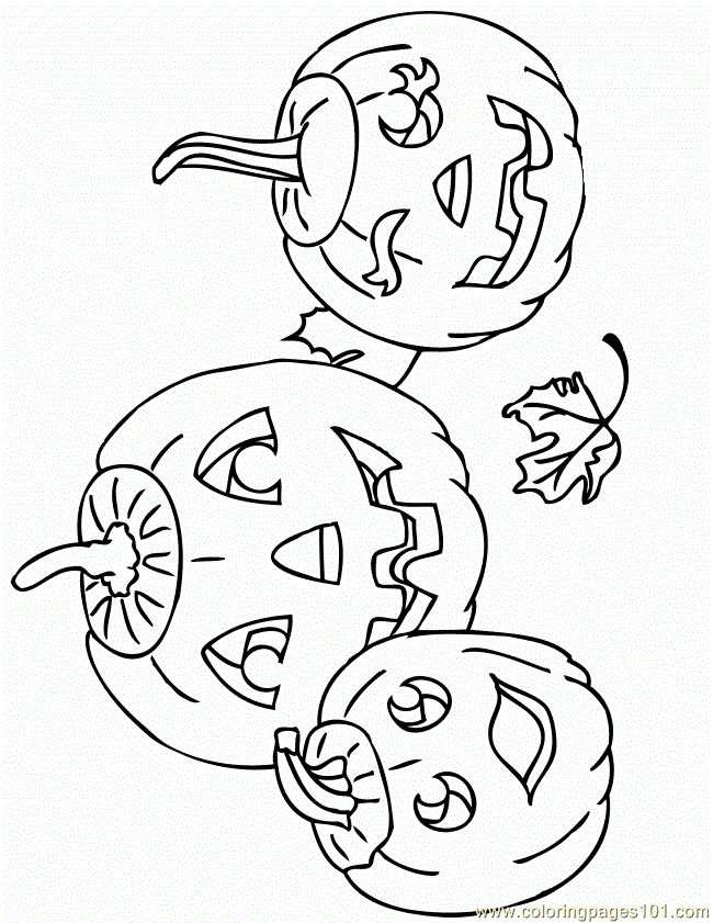 free printable coloring image Three Jack O Lanterns 650x841