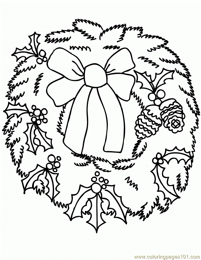 free printable coloring image Wreath Holiday Bow 650x841