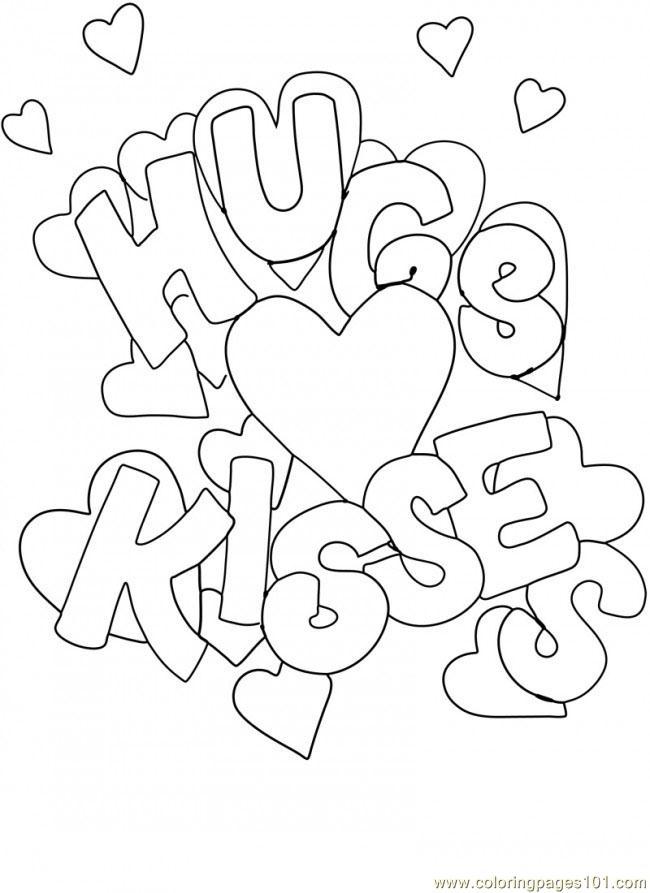 free printable coloring image Xoxo Hugs Kisses Valentine 650x893