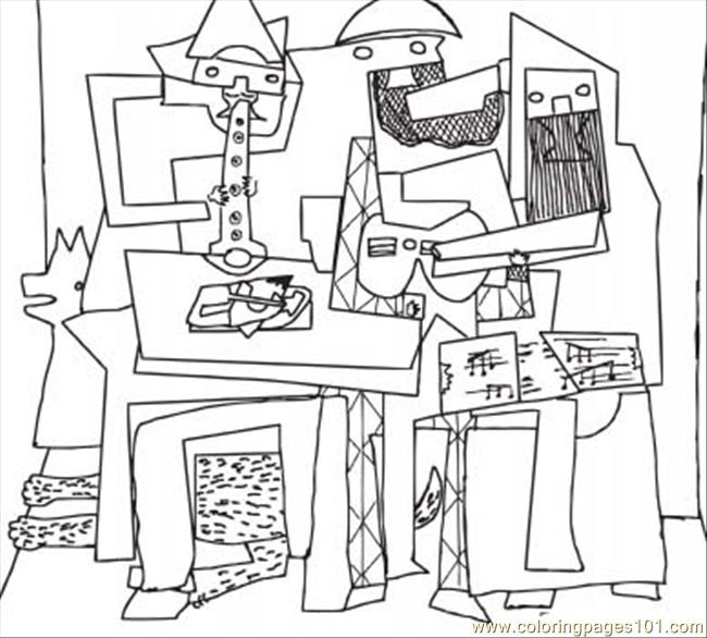 Coloring Pages Three Musicians By Pablo Picasso (Other > Painting