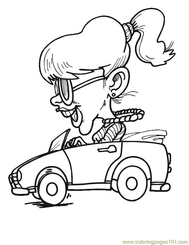 Coloring Pages Girl Happy Driving Car (Sports > Racing Cars ) - free ...