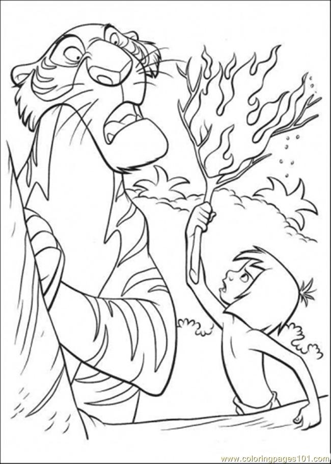 Coloring Pages Mowgli Gives A Torch To Shere Khan (Cartoons > The