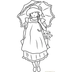 Holly Hobbie with Umbrella Free Coloring Page for Kids