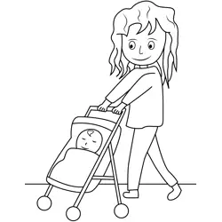 Mom with Stroller Free Coloring Page for Kids