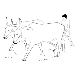 Farmer with Bulls Free Coloring Page for Kids