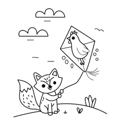 Fox Flies Chicken Kite Free Coloring Page for Kids