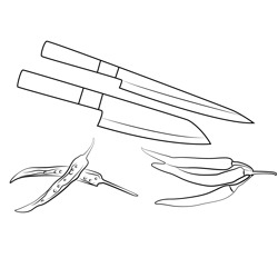 Red Chilly And Cutting Knife Free Coloring Page for Kids