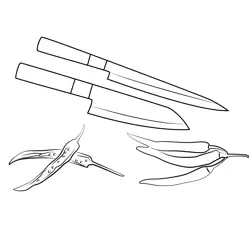 Red Chilly And Cutting Knife Free Coloring Page for Kids