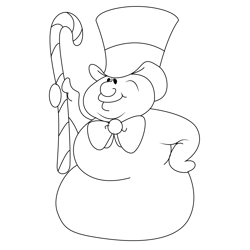 Snowman With Candy Cane Free Coloring Page for Kids
