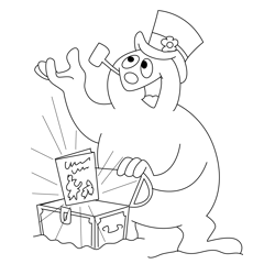 Snowman With Magicbox Free Coloring Page for Kids