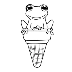 Happy Frog Ice Cream Cone Free Coloring Page for Kids