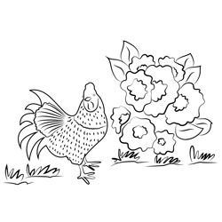 Hen With Flowers Free Coloring Page for Kids
