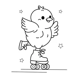 Chick on Roller Skates Free Coloring Page for Kids