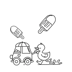 Duck Pushing Popsicle Cart Free Coloring Page for Kids