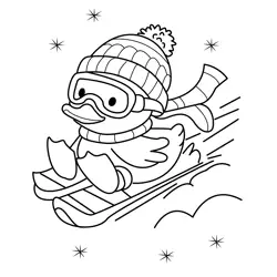 Skiing Duck Wearing Goggles Free Coloring Page for Kids