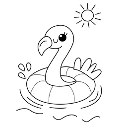 Happy Flamingo Pool Float Free Coloring Page for Kids