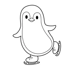 Happy Penguin Ice Skater Free Coloring Page for Kids