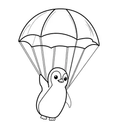Happy Penguin Parachuting Fun Free Coloring Page for Kids