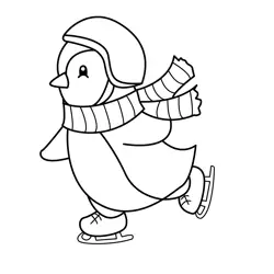 Penguin's Winter Ice Skating Free Coloring Page for Kids