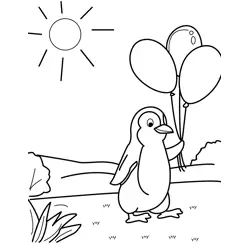 Penguin with Balloons in Park Free Coloring Page for Kids