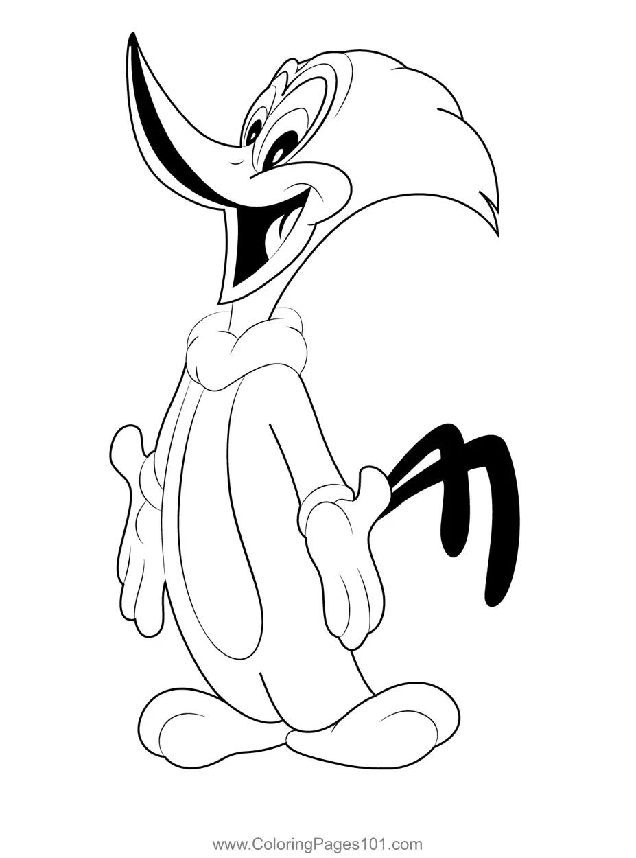 Classic Woody Woodpecker Coloring Page for Kids - Free Woodpeckers
