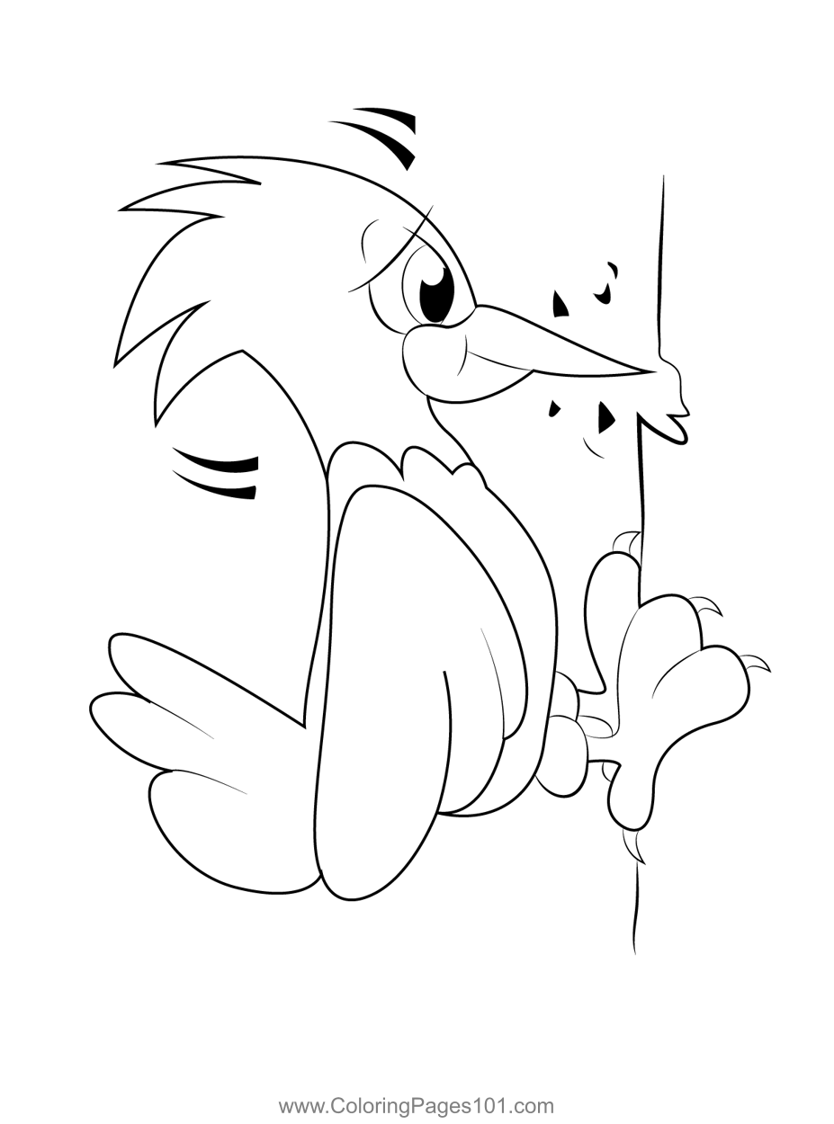 Cute Cartoon Woodpecker Coloring Page for Kids - Free Woodpeckers