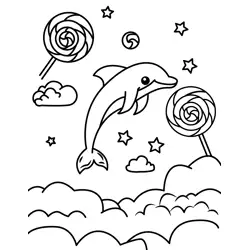 Dolphin's Sweet Cloud Dream Free Coloring Page for Kids