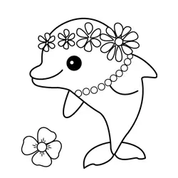 Happy Dolphin with Flower Crown Free Coloring Page for Kids