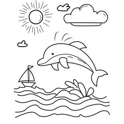 Dolphin Leaping by Sailboat Free Coloring Page for Kids
