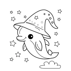 Magical Dolphin with Star Hat Free Coloring Page for Kids