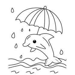 Dolphin Under Rain Umbrella Free Coloring Page for Kids