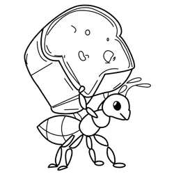 Busy Ant Carrying Bread Slice Free Coloring Page for Kids