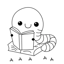 Cute Bookworm Buddy Reading Free Coloring Page for Kids